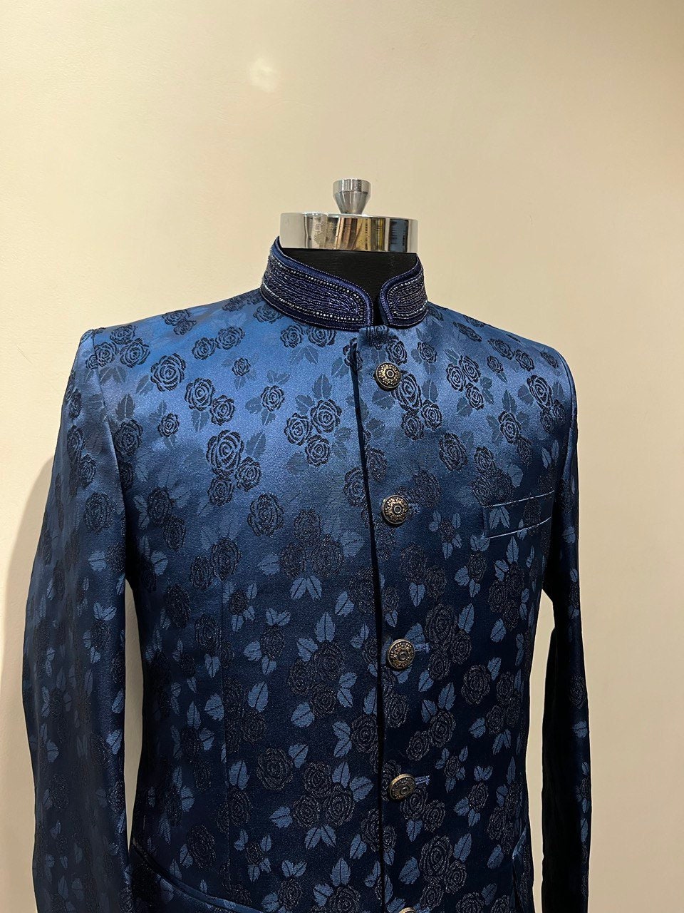 Blue printed jodhpuri set for men – Karveer Creation