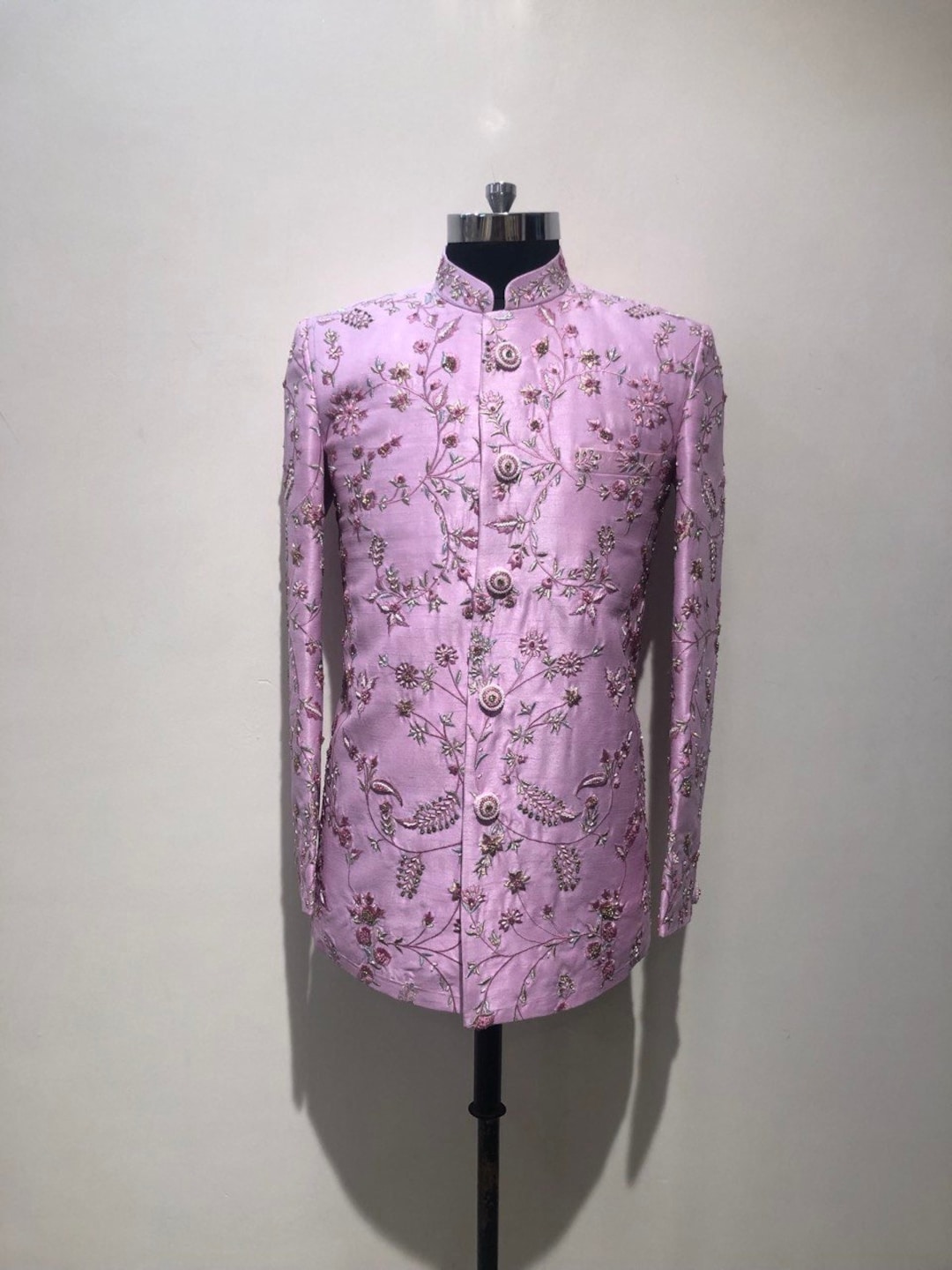 CUSTOM FIT Indian Mens Thread Emboirdered Bandhgala Suit Mandarin