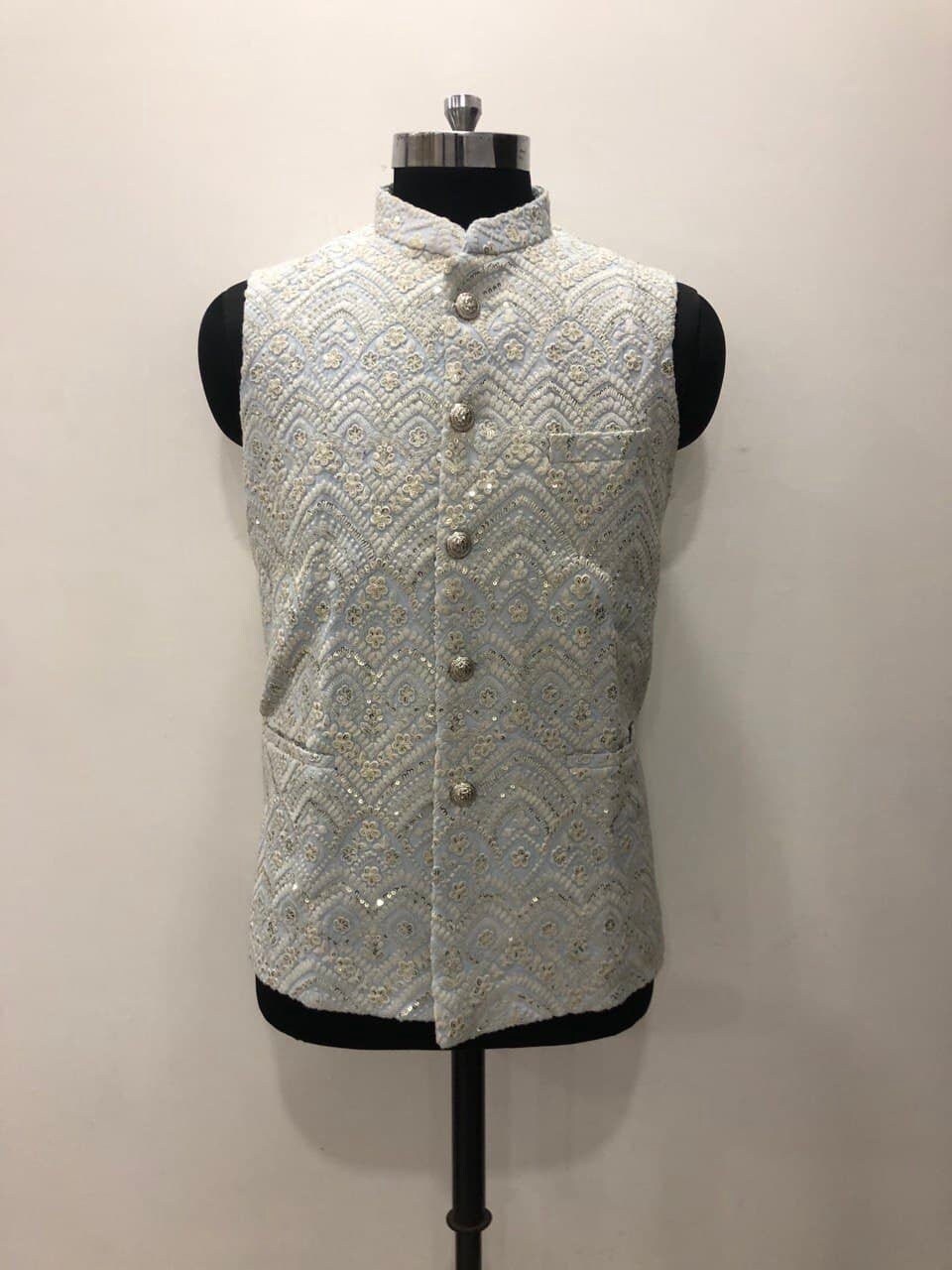 Handmade Chikankari Nehru Jacket Nehru 