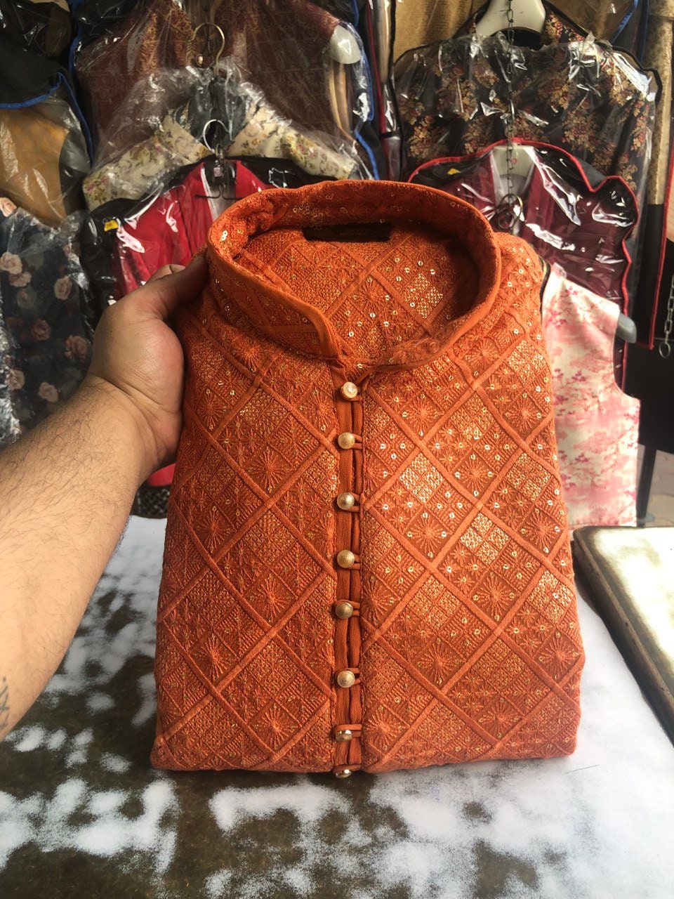 Orange Kurta Men Etsy