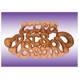 May include: Wooden wall art with the words "Life is Good" carved in a whimsical font. The letters are brown and have a natural wood grain.