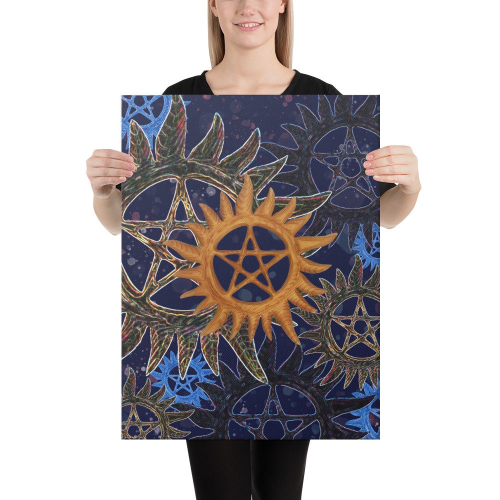 Sunburst Pentacle Canvas Print Supernatural Wood Carving Digital Art ...