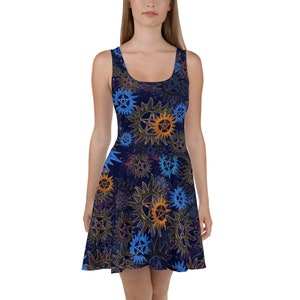 Sunburst Pentacle Skater Dress Wood Carving digital art Anti-Possession symbol Neon Pentacle Pentagram