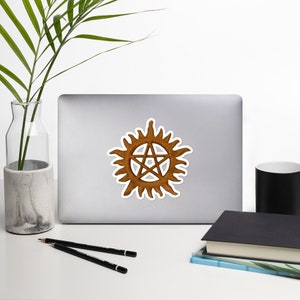 Sunburst Pentacle Sticker Anti-Possession Wood Carving SPN Bubble-Free Sticker Pentacle Vinyl Decal Pentagram Occult