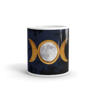 Celtic Triple Moon Goddess ceramic coffee mug Full Moon Night Sky Wiccan tea cup Pagan drinking vessel Witchy brew