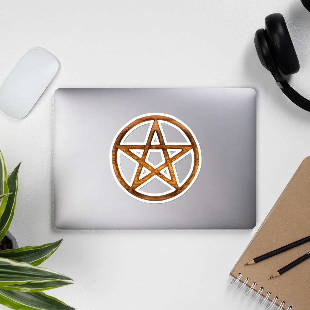 Pentacle Wood Carved Laptop Decal Wiccan Bubble Free Sticker Pagan ...