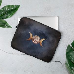 Celtic Triple Moon Goddess with Triquetra laptop sleeve Full Moon Night Sky Wiccan MacBook case Pagan computer accessory 13 inch 15 inch