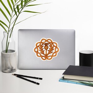 Schotse Distel Bubble-vrije stickers Eeuwige Vlecht Houtsnijwerk Schotland Symbool Scottish Heritage Vinyl sticker Keltische Knoop Bloem