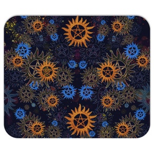 Sunburst Pentacle Supernatural Mousepad Anti-Possession Wood Carving SPN Computer Accessory Pentacle Pad Winchesters Pentagram Occult