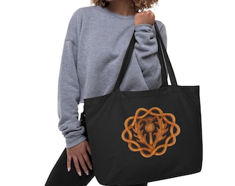 Scottish Thistle Eco Tote Bag Celtic Eternity Braid Scotland Symbol Grocery bag Scottish Heritage Organic Cotton Purse Flower 20×14×5 inches