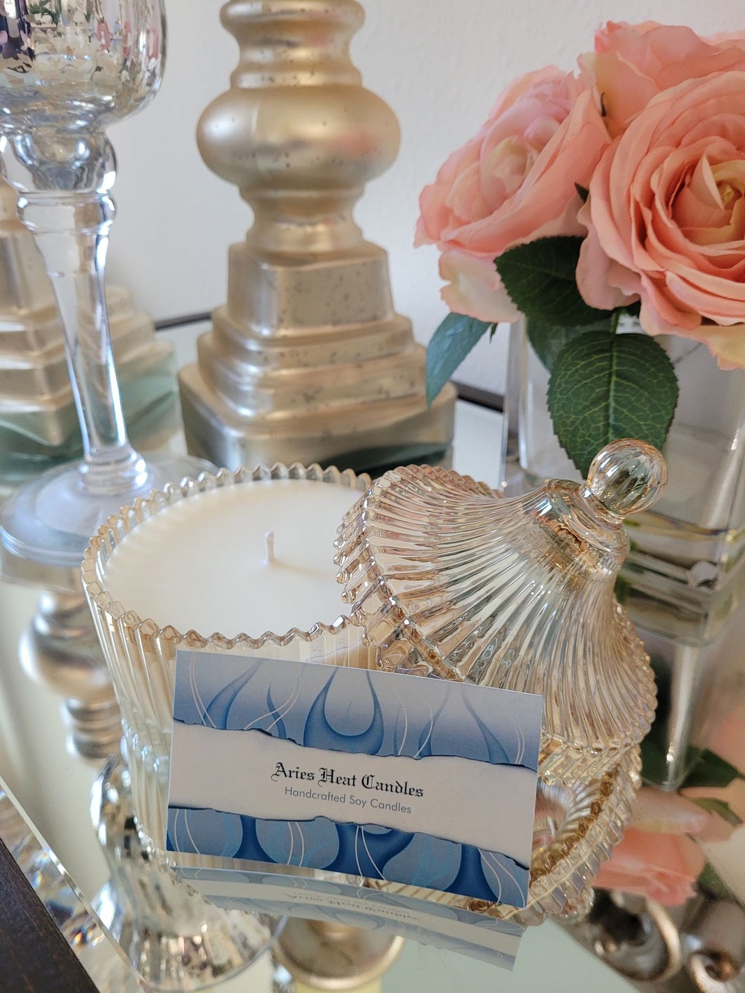 Soy Candle 10oz in Gold Vintage Glass Jar - Etsy