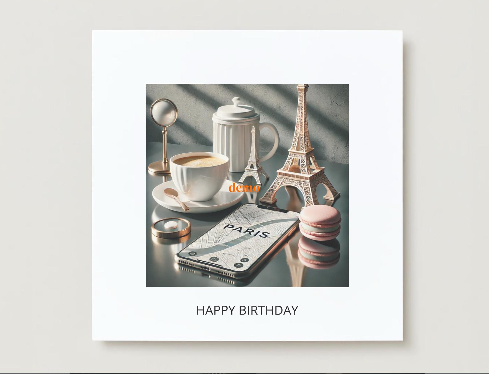 Geburtstagskarte Happy Birthday Paris – Mit Eiffelturm & Rotem Regenschirm, 17,5x12,5 Cm, 280g/m²
