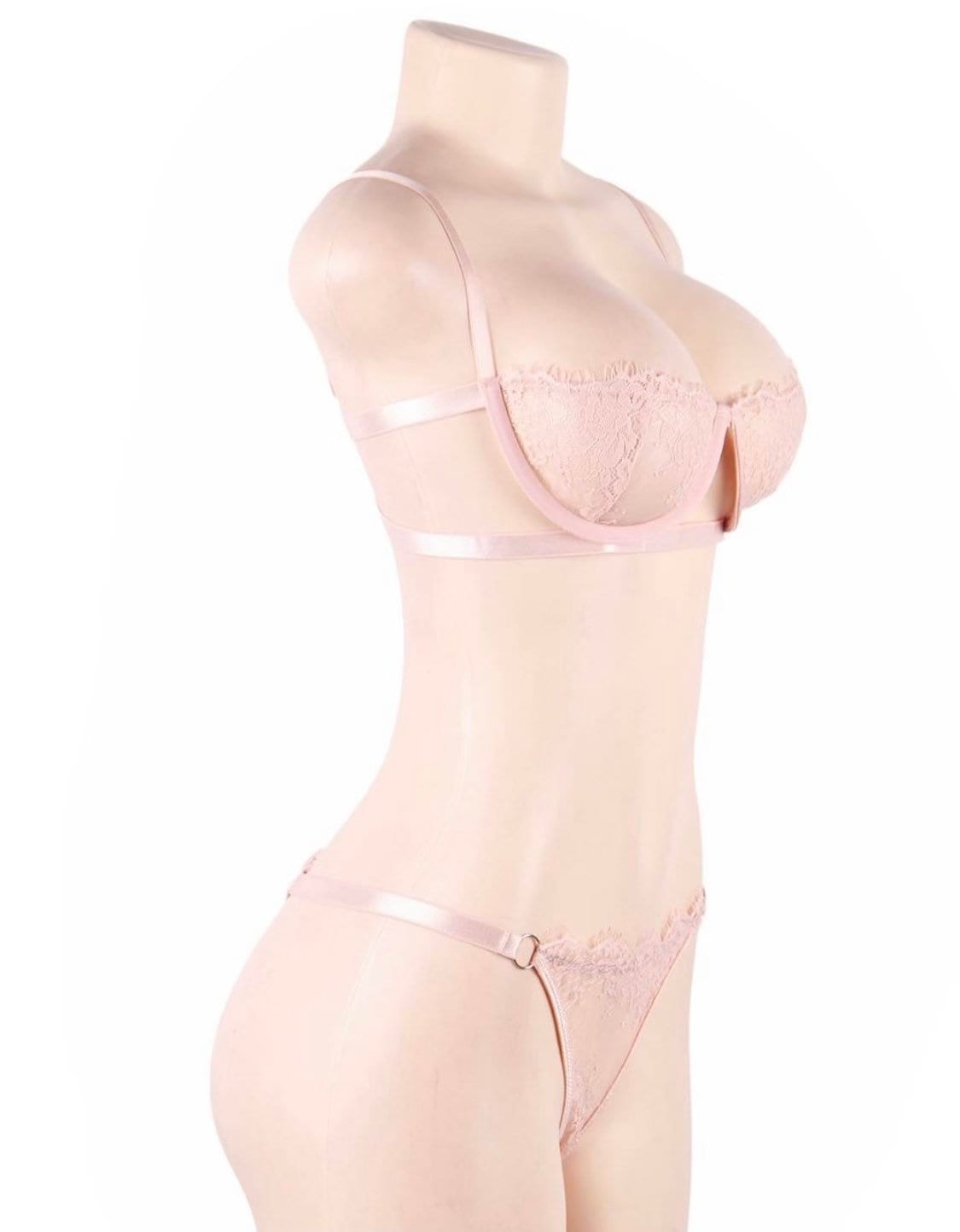 2pcs/Set Pink Romantic Wire Bra And Pantie Lingerie Set