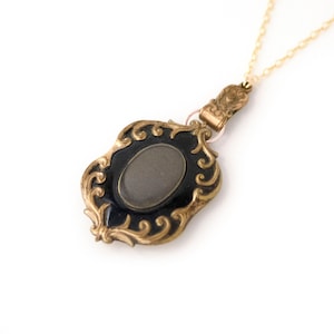 Black Enamel Mourning Jewelry, Victorian Hair Brooch Conversion Watch Clip Necklace, Antique Gold Filled Sentimental Remembrance Memorial