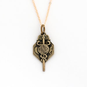 Caduceus Necklace, Edwardian Solid 10k Gold Medical Charm USA America Silhouette Charm Pendant, Vintage Fine Jewelry, Doctor Nurse Medic EMT