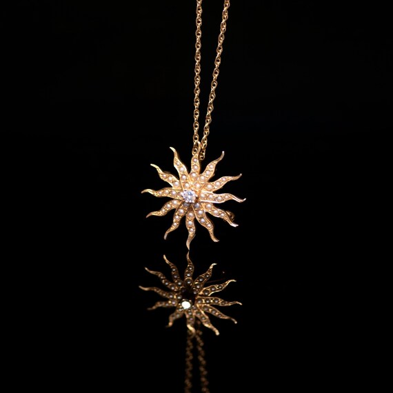 Antique Starburst Necklace 14k Gold 