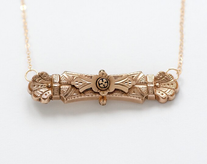 Victorian Bar Pin Necklace, Late 1800s Gold Filled Antique Bar Pin