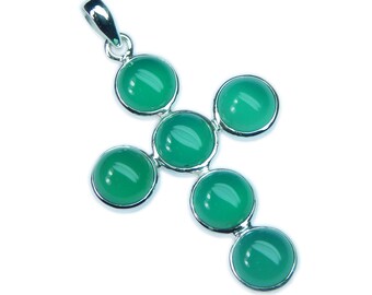 Natural Green Onyx Cross Pendant, Cabochon Green Onyx, Holy Cross Pendant, Cross Pendant For Men & Women, 925 Sterling Silver Cross Pendant.