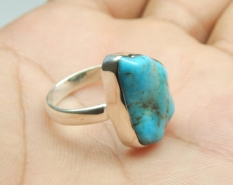 Rough American Turquoise Ring, Arizona American Turquoise Silver Ring, Natural American Turquoise Ring.