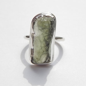 Moldavite Meteorite Ring, Light Weight Moldavite Ring, Rough Moldavite Ring, 925 Sterling Silver Ring, Everyday Jewelry, Gift For Her.