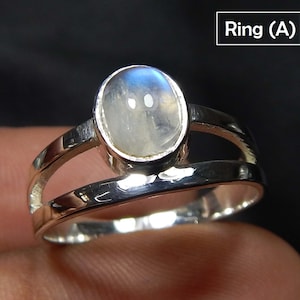 Natural 6x8mm Oval Shape Cabochon Blue Fire Rainbow Moonstone 925 Stamp Sterling Silver Handmade Ring Jewelry. SALE