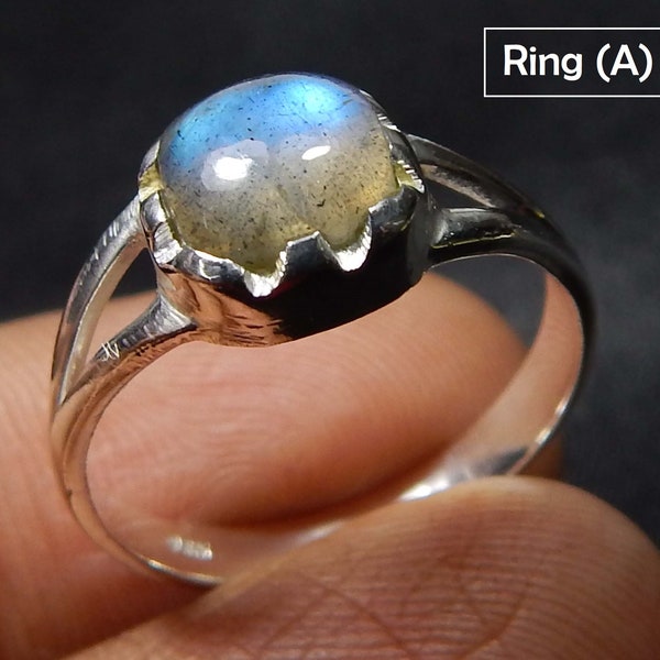 925 Sterling Silver Handmade Light weight Ring 7mm Cushion Shape Blue Fire Labradorite AAA Quality Gemstone, Gift For Columbus Day.