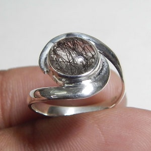 Black Rutile Ring, Cabochon Black Rutile Gemstone Ring, Handmade Ring, Silver Ring Gift, Birthday Gift, 925 Sterling Silver Ring Jewelry.