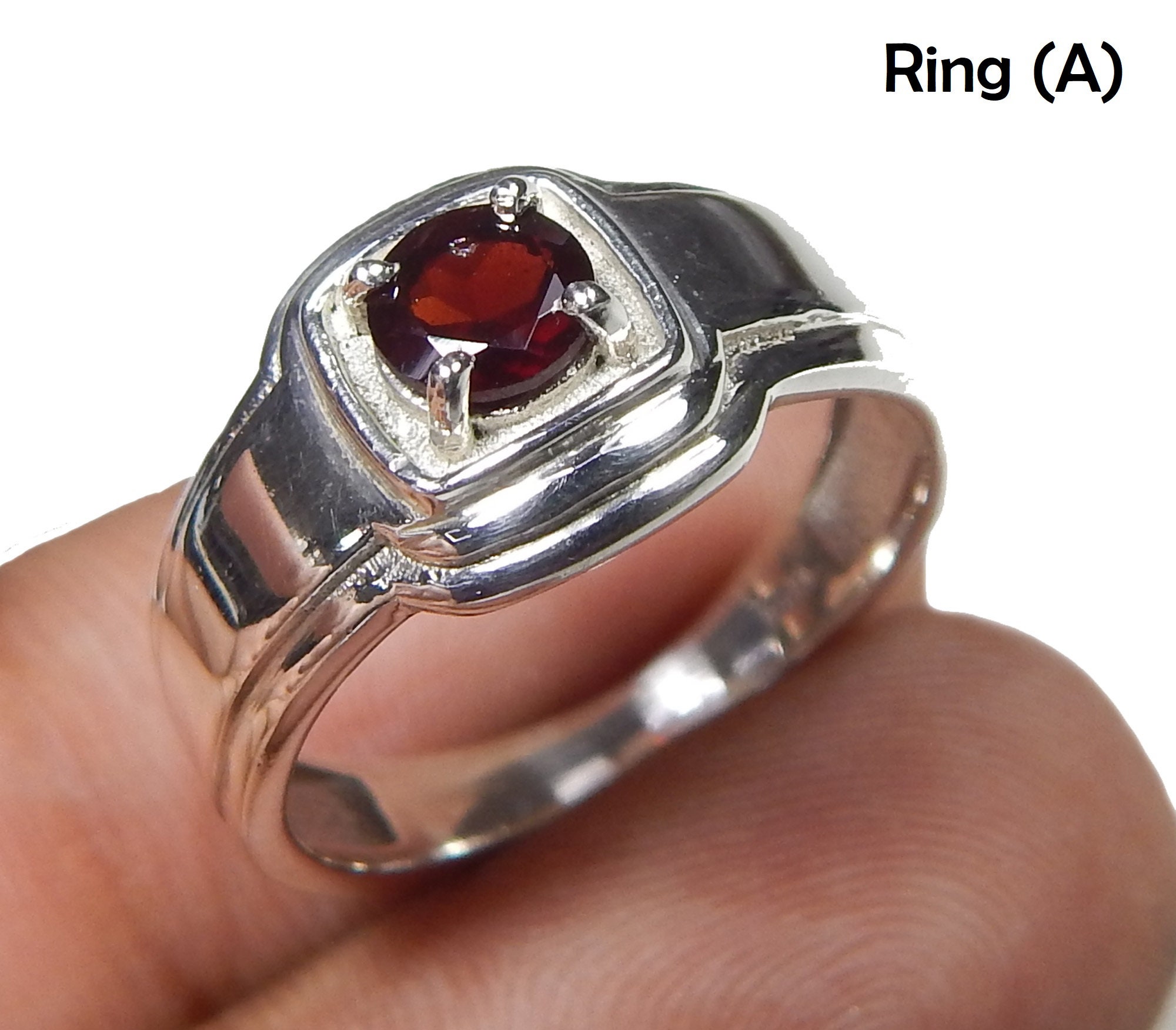 5mm Round Faceted Garnet Gemstone Ring, 925 Sterling Silver Unique Ring, January Birthstone, Handmade Jewelry, Gift For Anniversary.