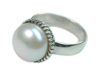 Anillo de perla cultivada: joyería unisex de plata de ley 925