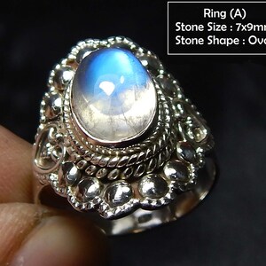 Oval Shape Cabochon Blue Fire Rainbow Moonstone 925 Stamp Sterling Silver Designer Ring Jewelry Gift For your Loved Once. SALE