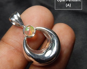 Collar con colgante de ópalo etíope: plata de ley 925, redondo de 5 mm