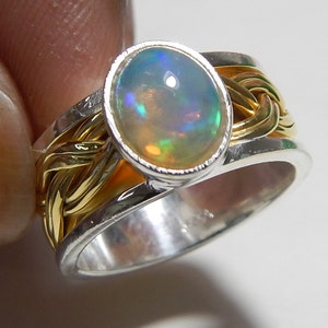 7x9mm Oval Opal Ring, Natural Multi Color Ethiopian Opal Ring, Gold Plated Sterling Silver Ring, Classy Ring.