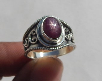 Star Ruby Ethnic Handmade Gemstone Sterling Silver Ring Jewelry Gift Oval Cabochon, Size 7.75