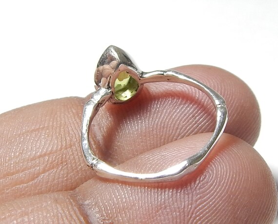 Faceted Pear Peridot Ring: Sterling Silver Boho Gemstone
