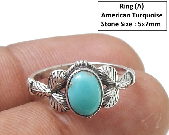 カボションターコイズリング：925スターリングシルバーリーフデザイン
