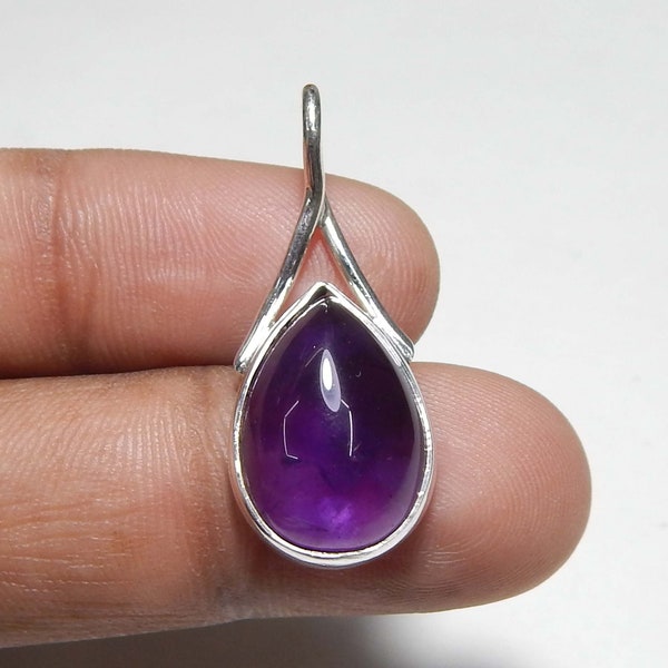 Pear Amethyst Pendant, Cabochon Amethyst Pendant, 12x16mm Amethyst Pendant, 925 Sterling Silver Pendant, Light Weight Pendant.