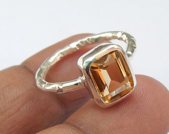 7x9mm Faceted Rectangle Citrine Ring, Classy Design Citrine Ring, 925 Stamp Sterling Silver Citrine Ring, Light Weight Citrine Ring.