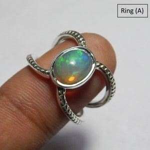 Anillo de ópalo etíope, anillo de piedra de ópalo de fuego múltiple, anillo de joyería de plata esterlina con sello 925, joyería de uso diario, regalo de aniversario.