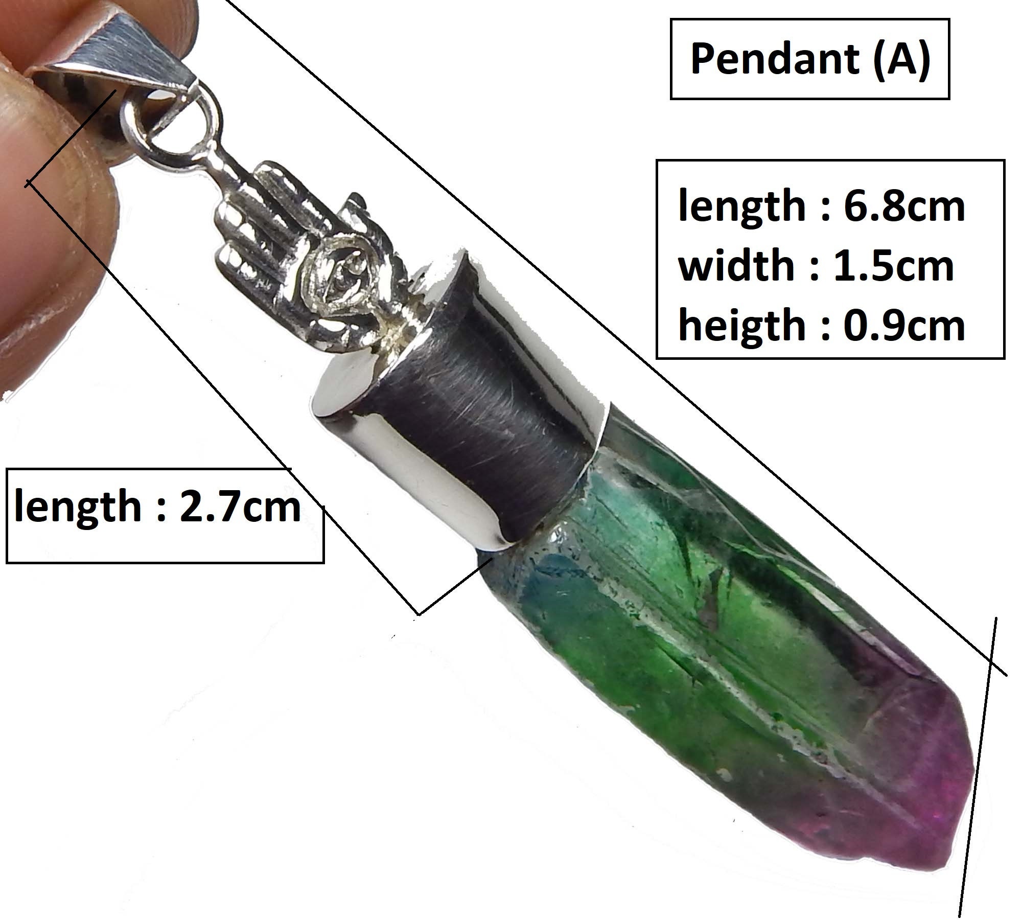 Aura Quartz Hamsa Hand Pendant: 925 Sterling Silver