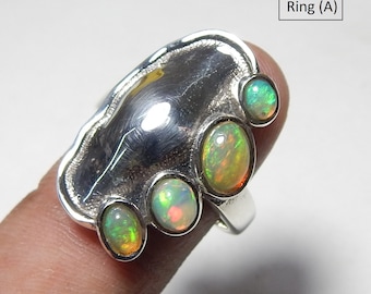 Handmade Ethiopian Opal Ring: 925 Sterling Silver Multi Color Gemstone