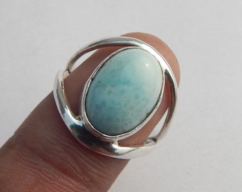 Oval Larimar Ring: 925 Sterling Silver, Everyday Jewelry (9x13mm)