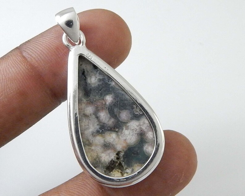 Ocean Jasper Pendant, 18x32mm Pear Shape Cabochon Gemstone 925 Stamp