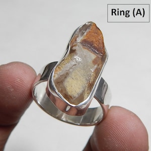 Natural Angel Phantom Quartz 925 Sterling Silver Ring, Rough Amphibole Quartz Gemstone Silver Ring.
