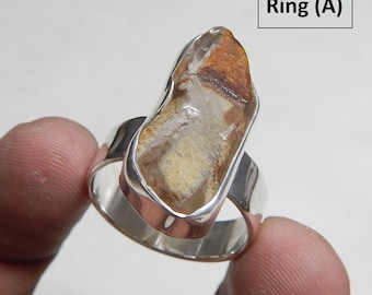 Angel Phantom Quartz-ring: ruwe amfibische edelsteen, 925 sterlingzilveren sieraden cadeau vrouw