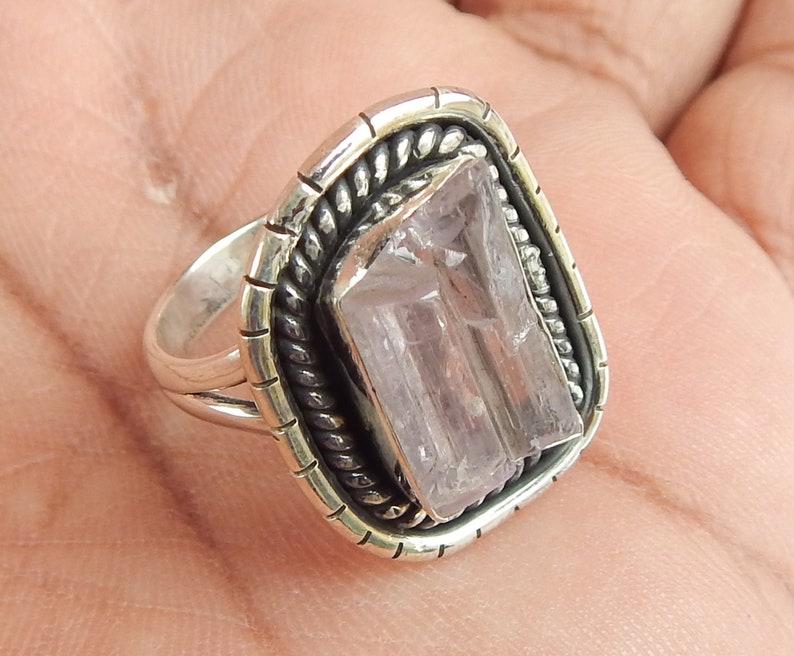 Rough Stone Ring Jewelry For Men /& Women Size Natural Rough Pink Kunzite Gemstone 925 Sterling Silver Ring 7.5 US