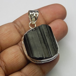 Rough Black Tourmaline Pendant: Sterling Silver Crystal Necklace