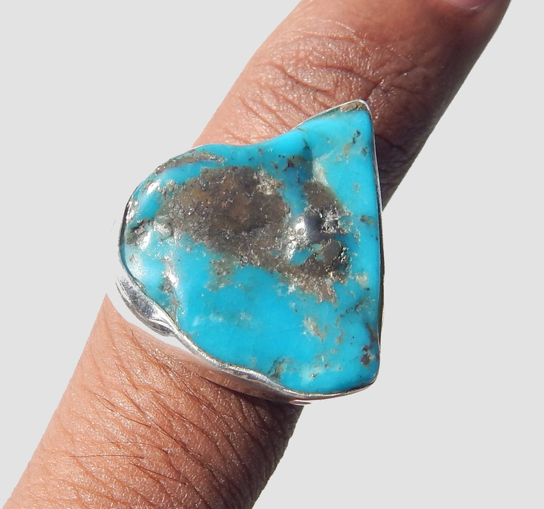 Handmade Arizona Turquoise Ring: Rough Gemstone, Sterling Silver - Etsy