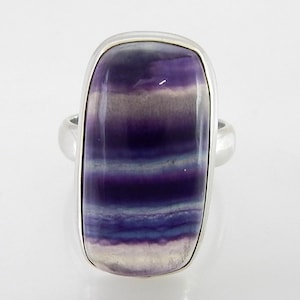11x21mm Rectangle Cushion Shape Cabochon Fluorite Gemstone Ring, 925 Stamp Sterling Silver Handmade Ring Jewelry. SALE