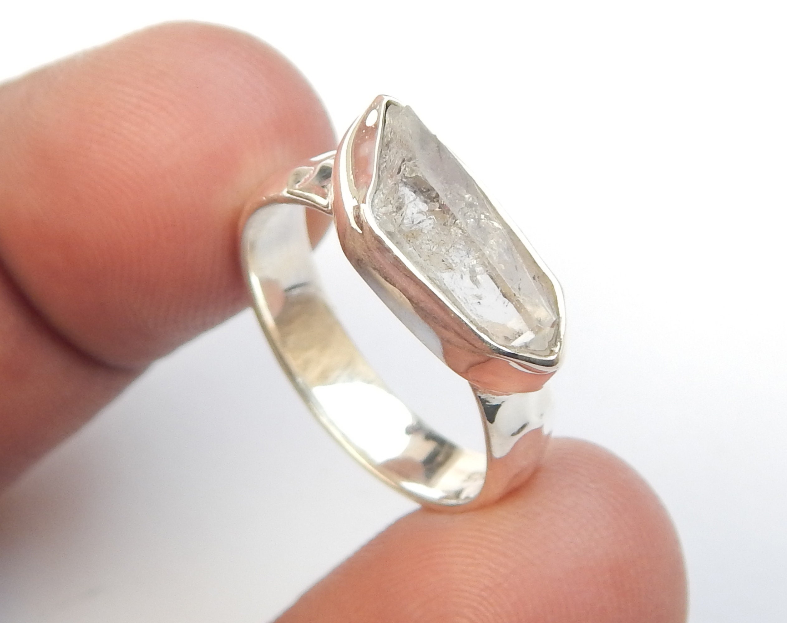 Natural Herkimer Diamond Hammered Silver Ring Double Etsy
