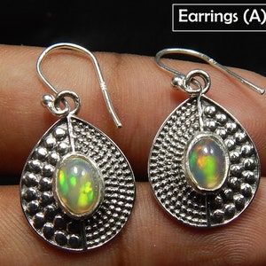 AAA Quality 5x7mm Oval Shape Multi Fire Cabochon Opal Earring, Gift For Silver Earring, 925 Sterling Silver Earring Jewelry. Birthday Gift.